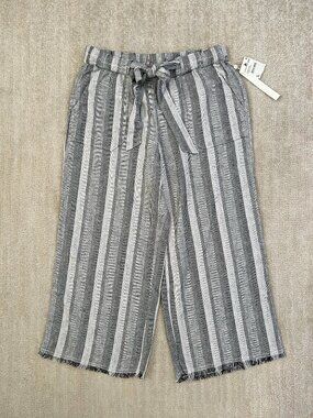 Nordstrom Gray & White Vertical Stripe Wide-Leg Pants